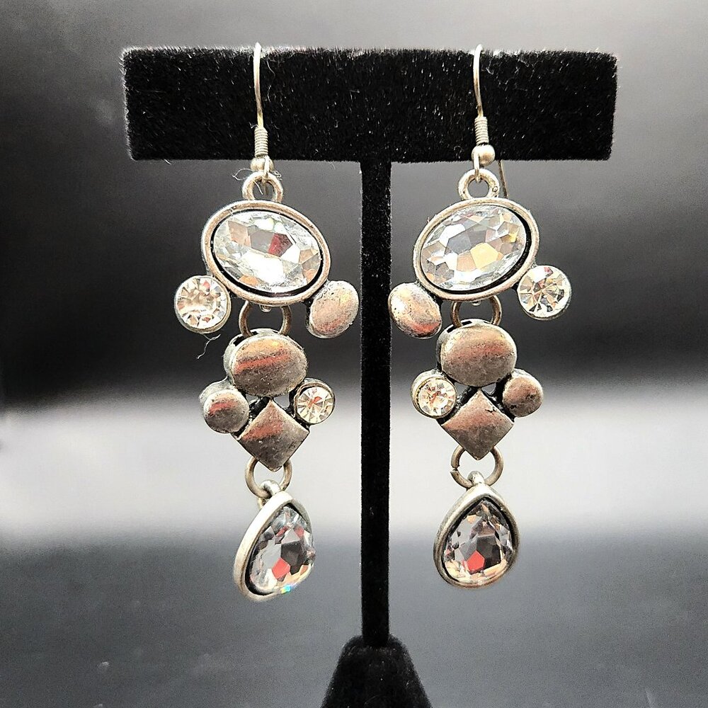 Dangle Earrings: Statement Silver-Tone and Crystal Sparkle